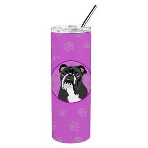 English Bulldog Black and White Stainless Steel 20 oz Skinny Tumbler, Pink